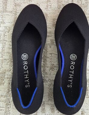 Rothy's Black Knit Flats with Blue Trim